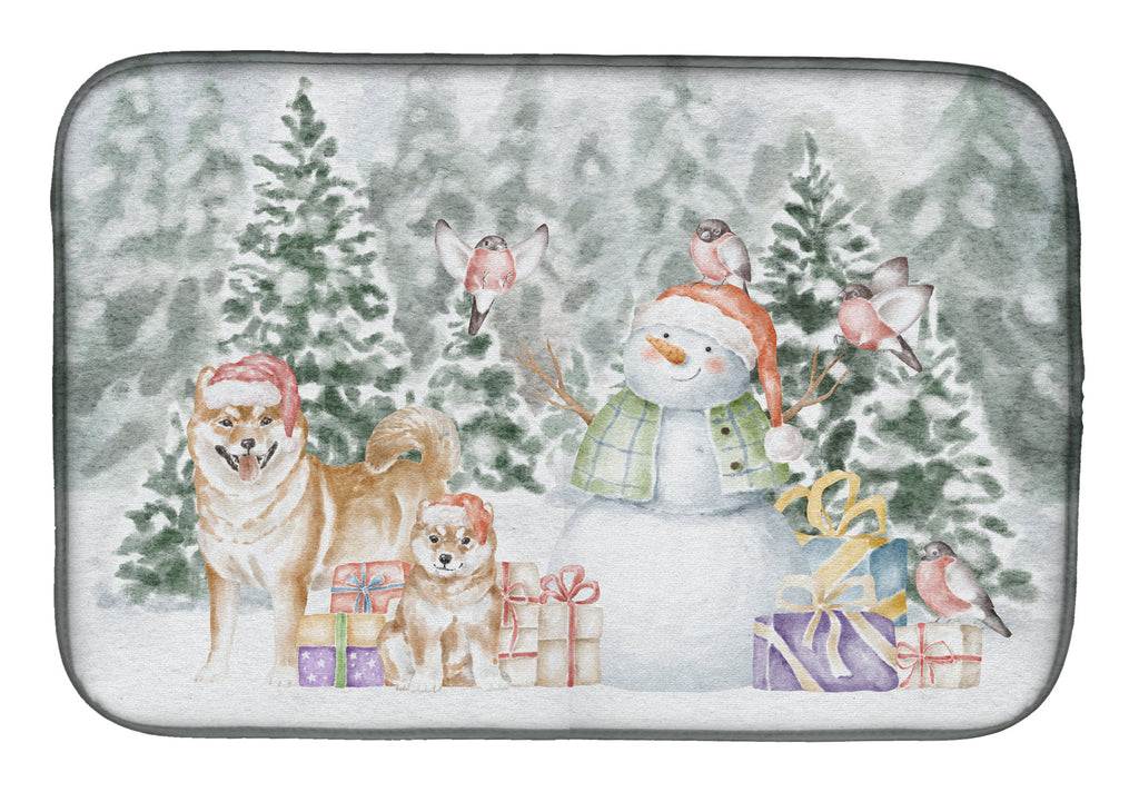 Shiba Inu Adult and Puppy Christmas Dish Drying Mat Absorbent Dish Drying Mat Pad for Kitchen Counter Dish Drainer Mat for Countertop, 14 x 21", Multicolor