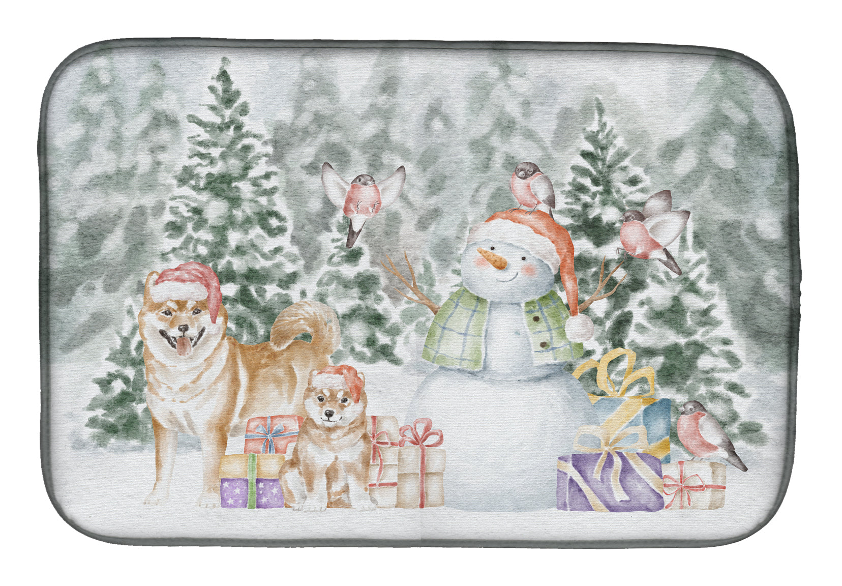 Shiba Inu Adult and Puppy Christmas Dish Drying Mat Absorbent Dish Drying Mat Pad for Kitchen Counter Dish Drainer Mat for Countertop, 14 x 21", Multicolor