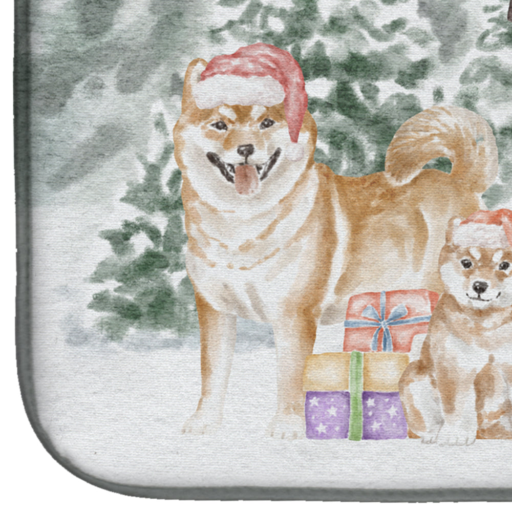 Shiba Inu Adult and Puppy Christmas Dish Drying Mat Absorbent Dish Drying Mat Pad for Kitchen Counter Dish Drainer Mat for Countertop, 14 x 21", Multicolor