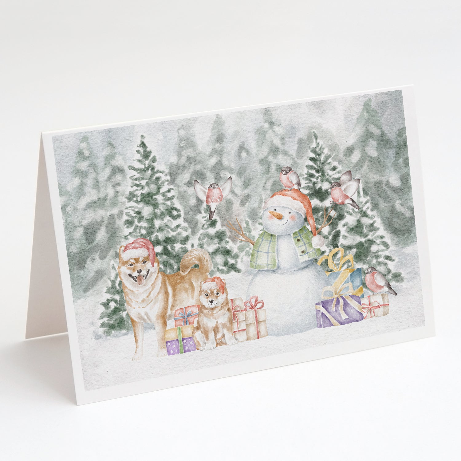 Shiba Inu Adult and Puppy Christmas Greeting Cards Pack of 8 Blank Cards with Envelopes Whimsical A7 Size 5x7