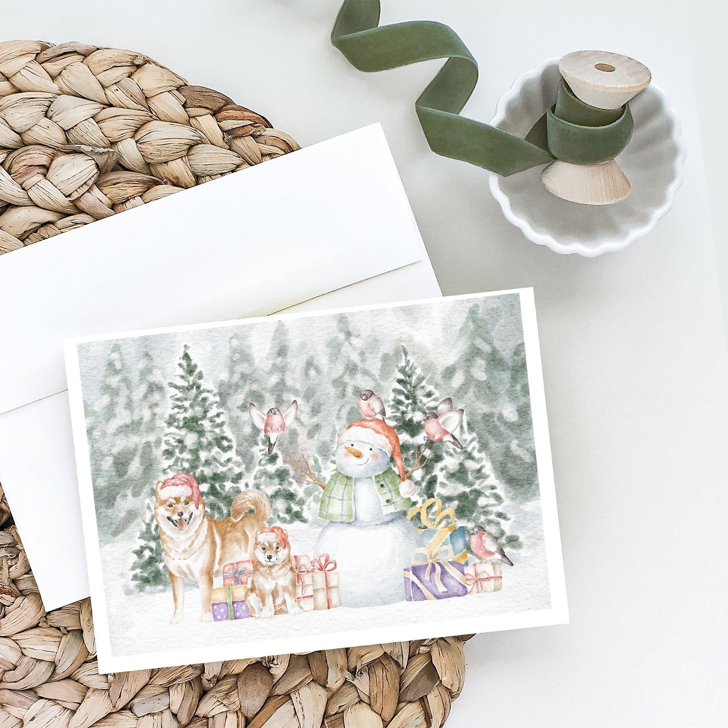 Shiba Inu Adult and Puppy Christmas Greeting Cards Pack of 8 Blank Cards with Envelopes Whimsical A7 Size 5x7