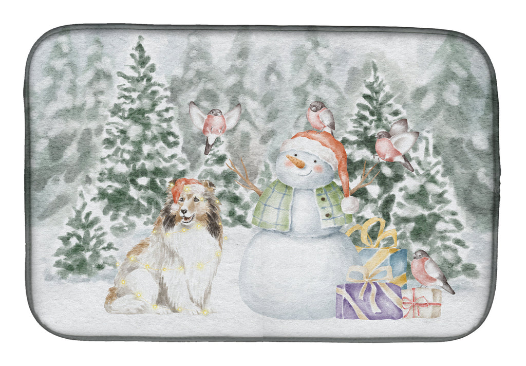 Sheltie/Shetland Sheepdog Sable Christmas Dish Drying Mat Absorbent Dish Drying Mat Pad for Kitchen Counter Dish Drainer Mat for Countertop, 14 x 21", Multicolor