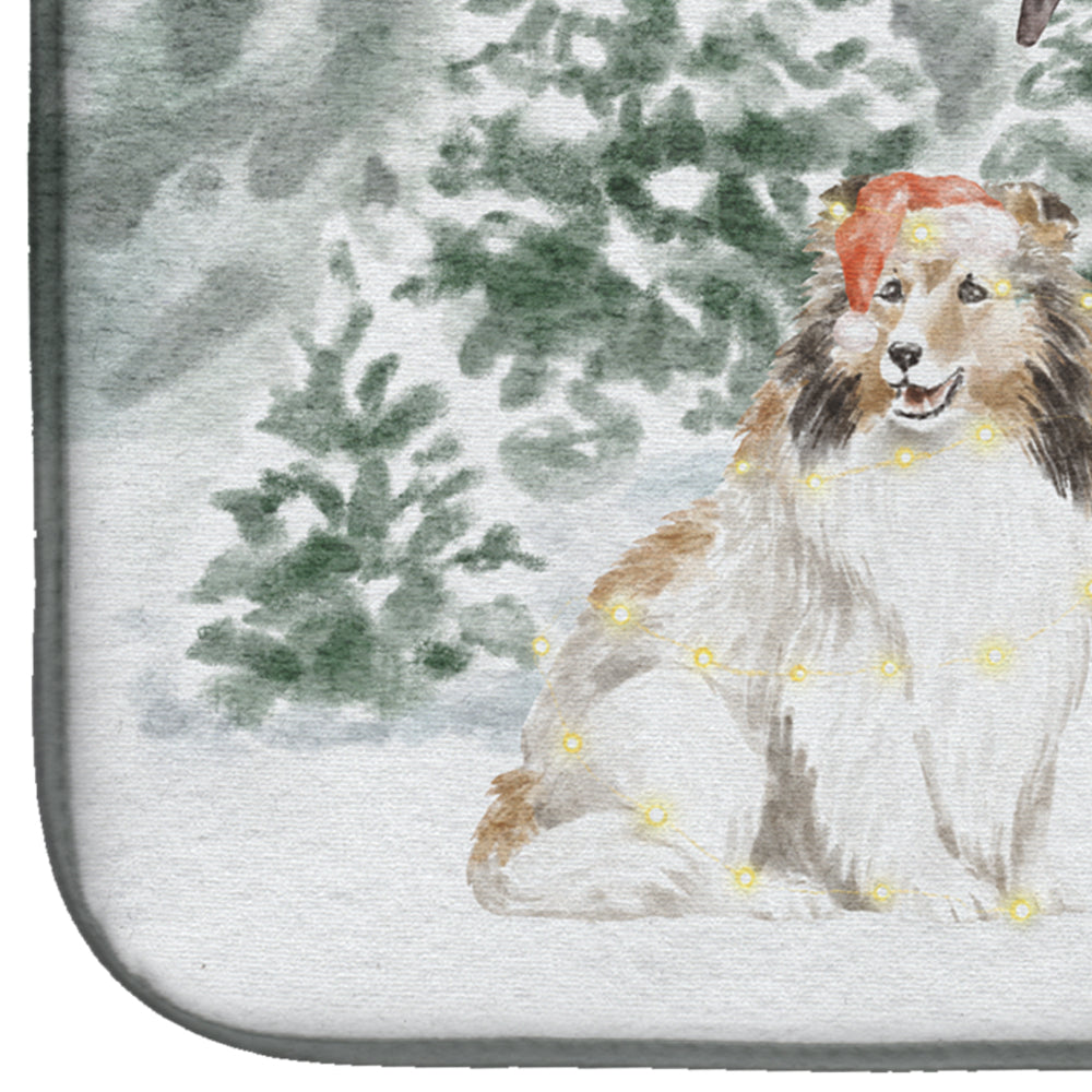 Sheltie/Shetland Sheepdog Sable Christmas Dish Drying Mat Absorbent Dish Drying Mat Pad for Kitchen Counter Dish Drainer Mat for Countertop, 14 x 21", Multicolor
