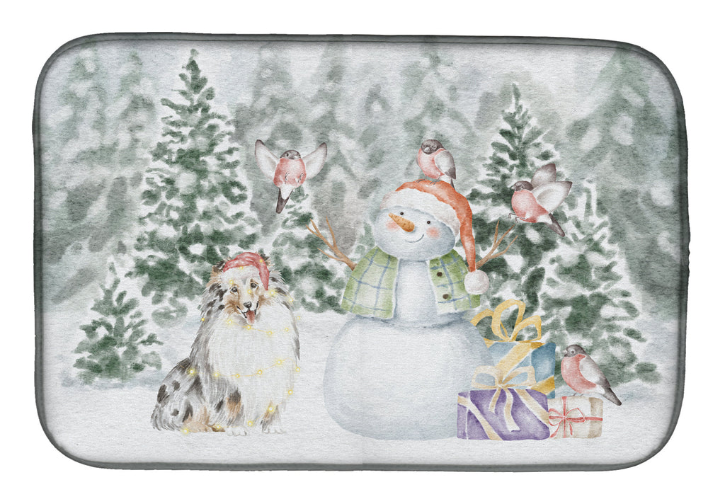 Sheltie/Shetland Sheepdog Blue Merle Christmas Dish Drying Mat Absorbent Dish Drying Mat Pad for Kitchen Counter Dish Drainer Mat for Countertop, 14 x 21", Multicolor
