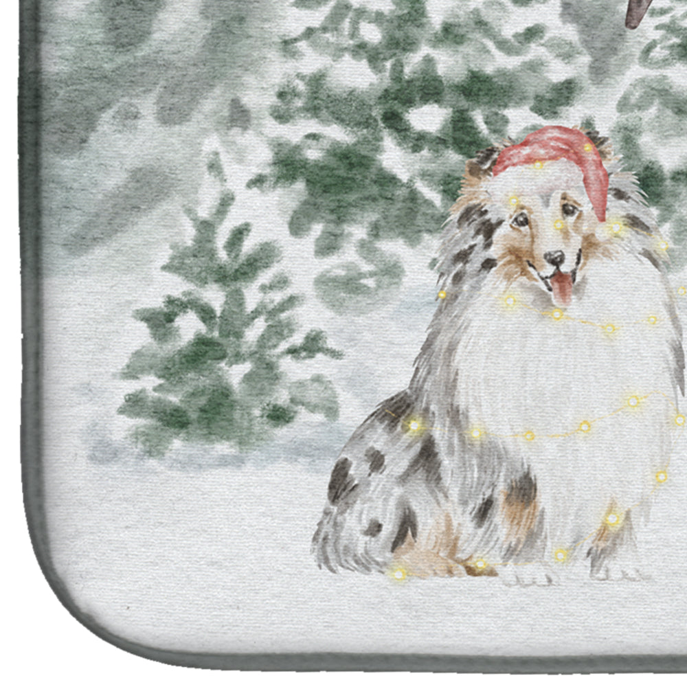 Sheltie/Shetland Sheepdog Blue Merle Christmas Dish Drying Mat Absorbent Dish Drying Mat Pad for Kitchen Counter Dish Drainer Mat for Countertop, 14 x 21", Multicolor