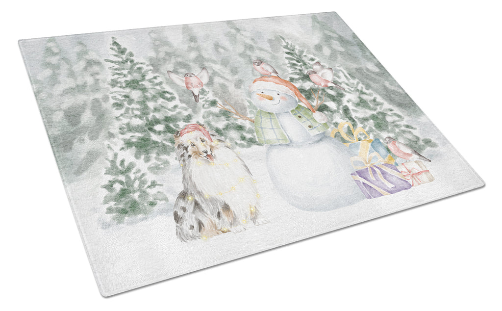 Sheltie/Shetland Sheepdog Blue Merle Christmas Cutting Board Tempered Glass Kitchen Cutting Surface, Heat Resistant Chopping, Non-Slip Feet, Food Prep & Serving