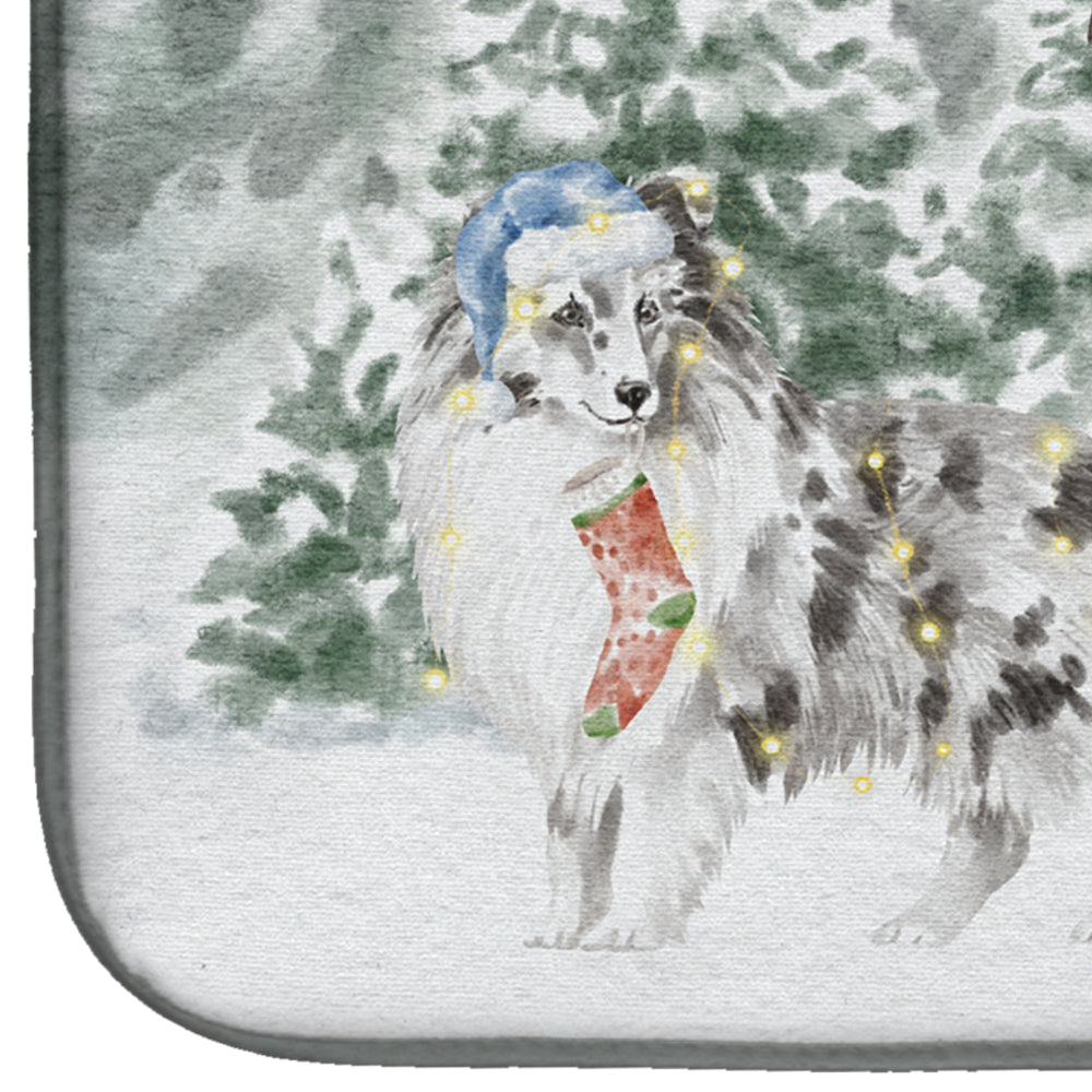 Sheltie/Shetland Sheepdog Blue Merle Standing Christmas Dish Drying Mat Absorbent Dish Drying Mat Pad for Kitchen Counter Dish Drainer Mat for Countertop, 14 x 21", Multicolor