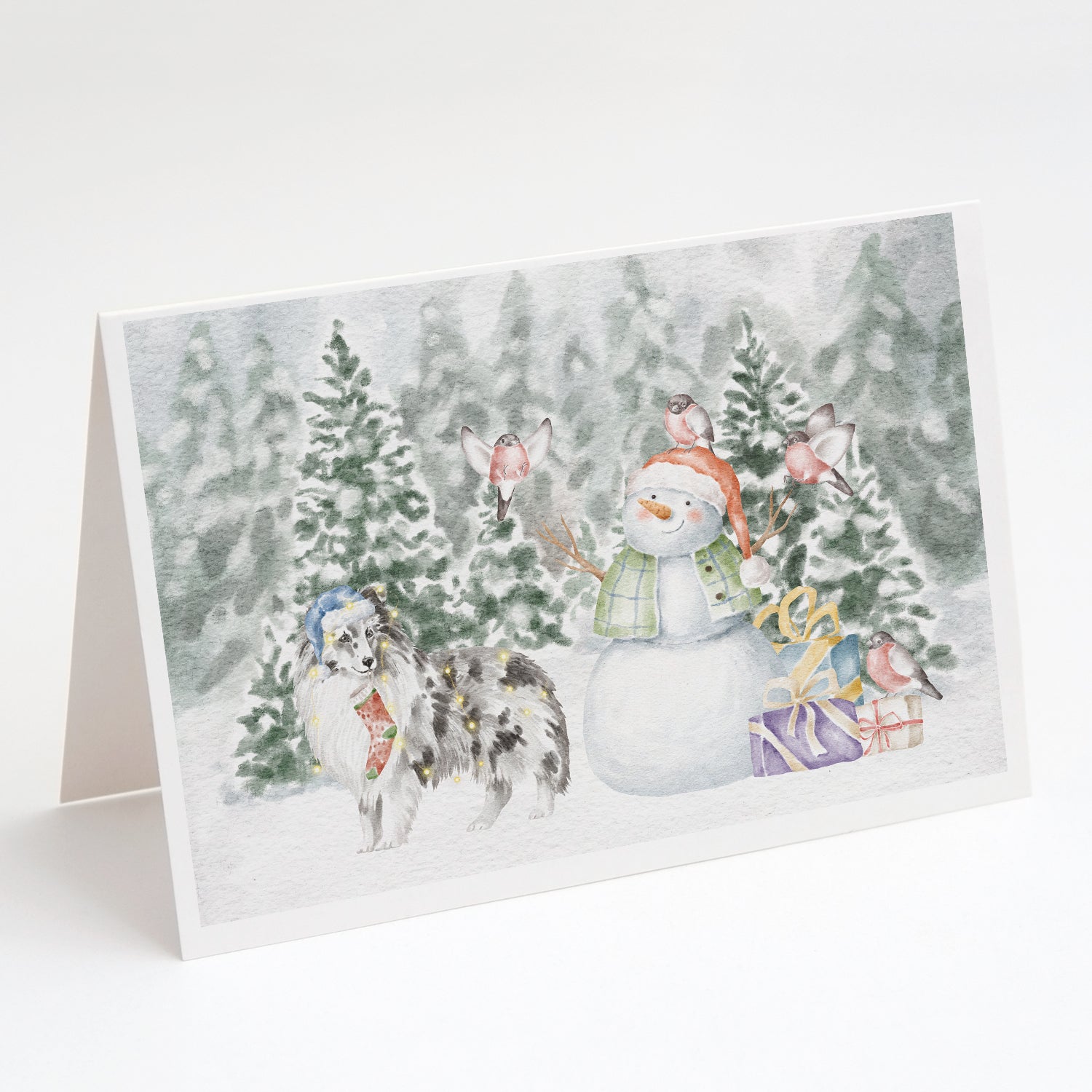 Sheltie/Shetland Sheepdog Blue Merle Standing Christmas Greeting Cards Pack of 8 Blank Cards with Envelopes Whimsical A7 Size 5x7
