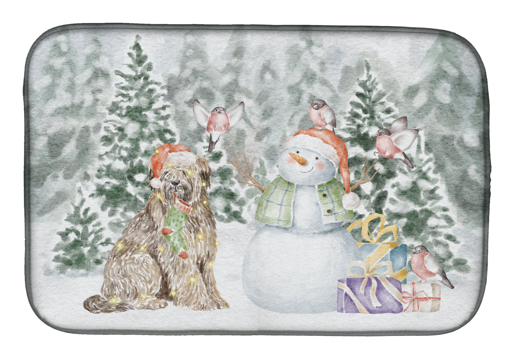 Briard Snowman and Christmas Presents Dish Drying Mat Absorbent Dish Drying Mat Pad for Kitchen Counter Dish Drainer Mat for Countertop, 14 x 21", Multicolor