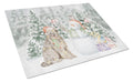 Briard Snowman and Christmas Presents Cutting Board Tempered Glass Kitchen Cutting Surface, Heat Resistant Chopping, Non-Slip Feet, Food Prep & Serving