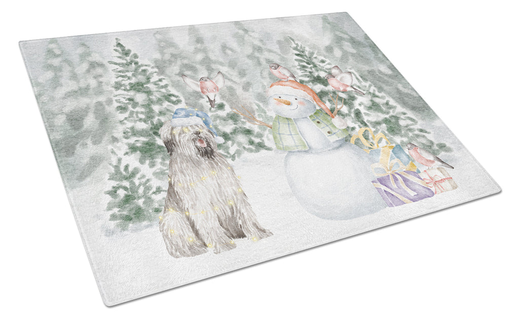 Briard Smiling Christmas Cutting Board Tempered Glass Kitchen Cutting Surface, Heat Resistant Chopping, Non-Slip Feet, Food Prep & Serving