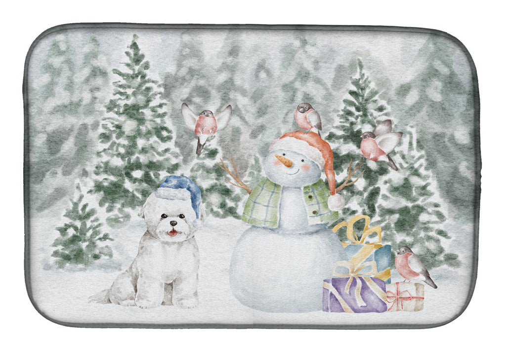 Bichon Frise Christmas Dish Drying Mat Absorbent Dish Drying Mat Pad for Kitchen Counter Dish Drainer Mat for Countertop, 14 x 21", Multicolor