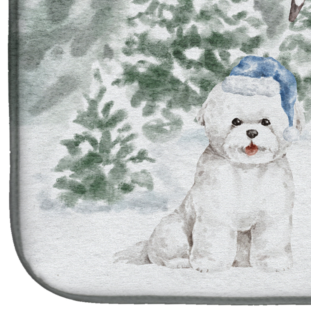 Bichon Frise Christmas Dish Drying Mat Absorbent Dish Drying Mat Pad for Kitchen Counter Dish Drainer Mat for Countertop, 14 x 21", Multicolor
