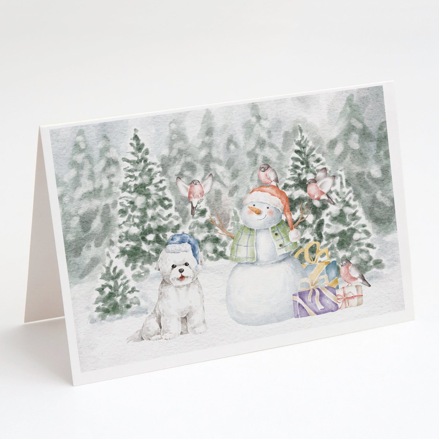 Bichon Frise Christmas Greeting Cards Pack of 8 Blank Cards with Envelopes Whimsical A7 Size 5x7