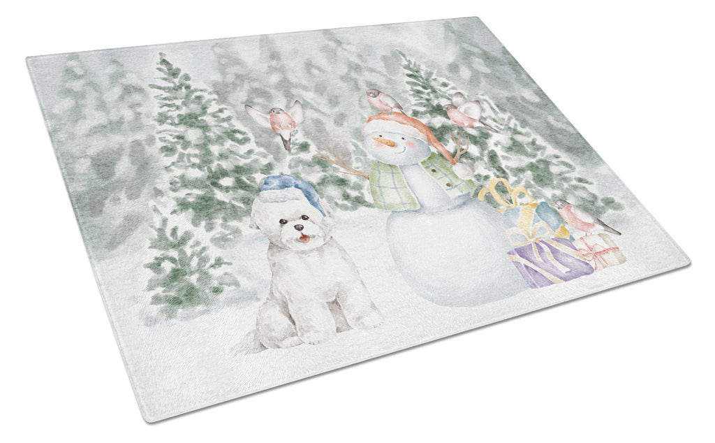 Bichon Frise Christmas Cutting Board Tempered Glass Kitchen Cutting Surface, Heat Resistant Chopping, Non-Slip Feet, Food Prep & Serving