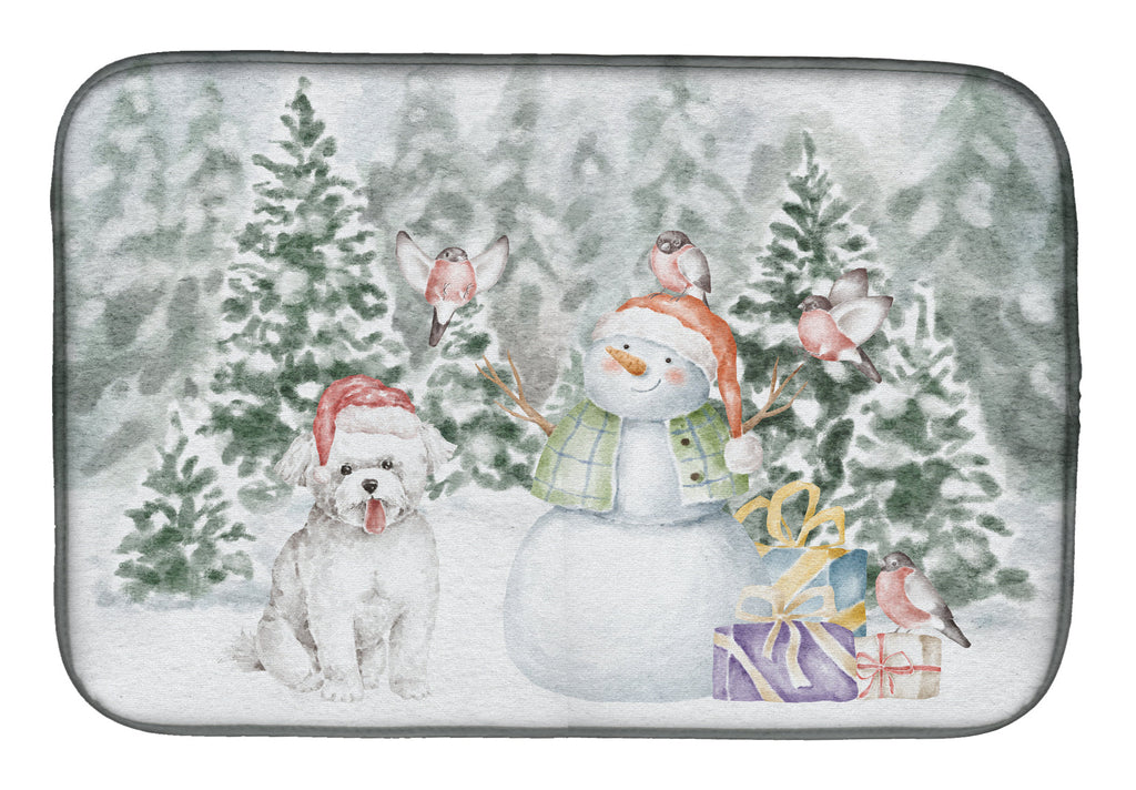 Bichon Frise Smiling Christmas Dish Drying Mat Absorbent Dish Drying Mat Pad for Kitchen Counter Dish Drainer Mat for Countertop, 14 x 21", Multicolor
