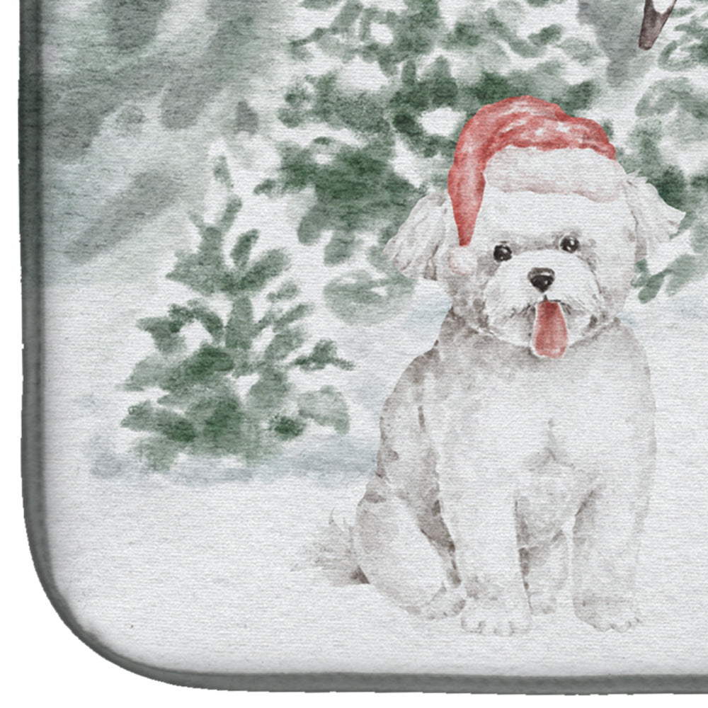 Bichon Frise Smiling Christmas Dish Drying Mat Absorbent Dish Drying Mat Pad for Kitchen Counter Dish Drainer Mat for Countertop, 14 x 21", Multicolor