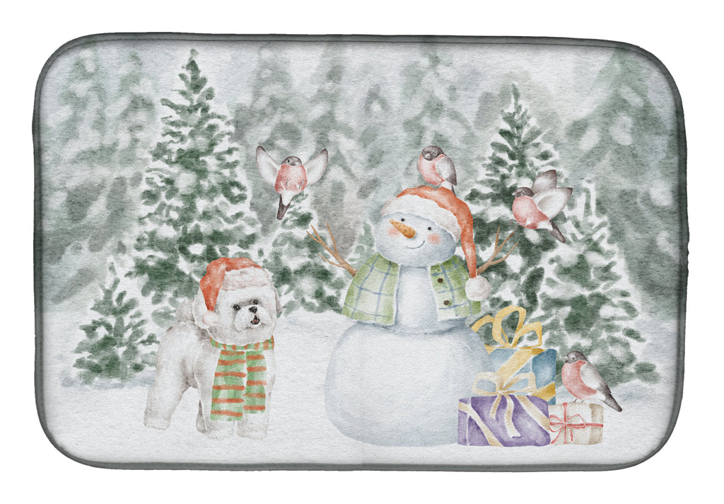 Bichon Frise Standing Christmas Dish Drying Mat Absorbent Dish Drying Mat Pad for Kitchen Counter Dish Drainer Mat for Countertop, 14 x 21", Multicolor