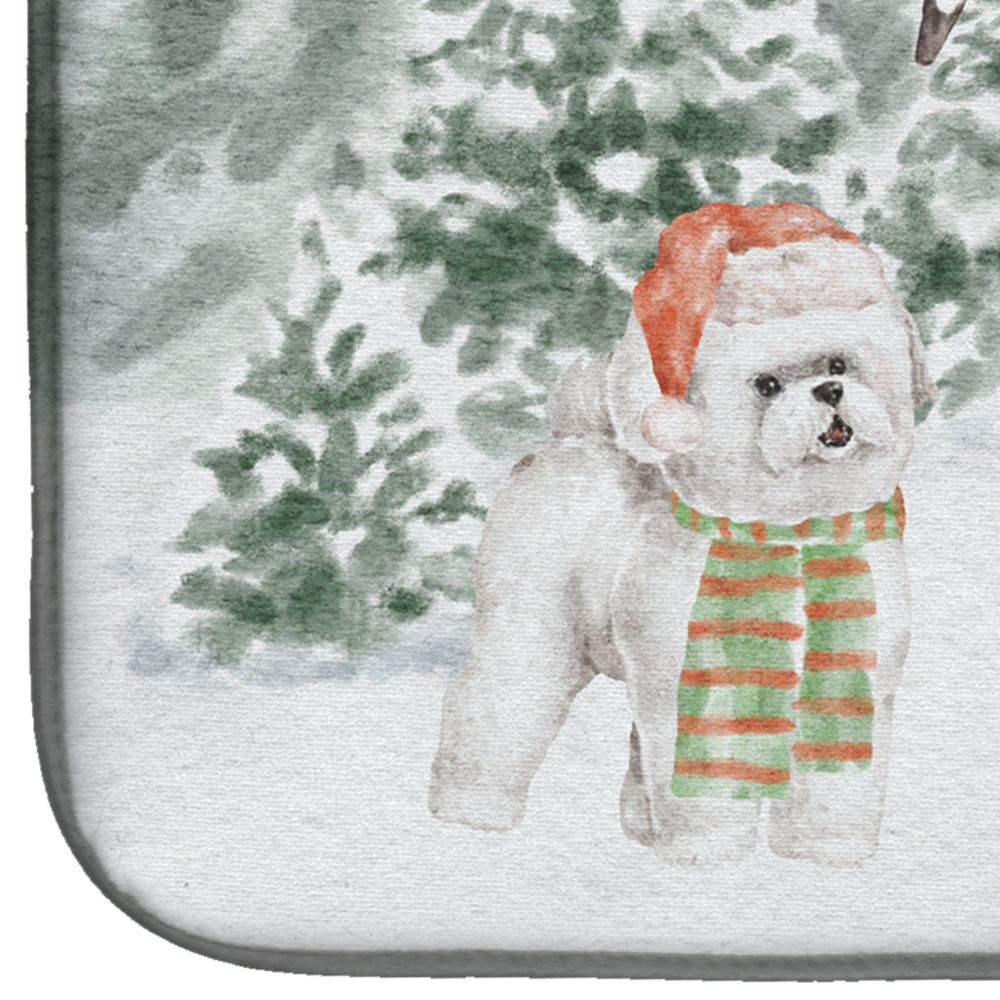 Bichon Frise Standing Christmas Dish Drying Mat Absorbent Dish Drying Mat Pad for Kitchen Counter Dish Drainer Mat for Countertop, 14 x 21", Multicolor