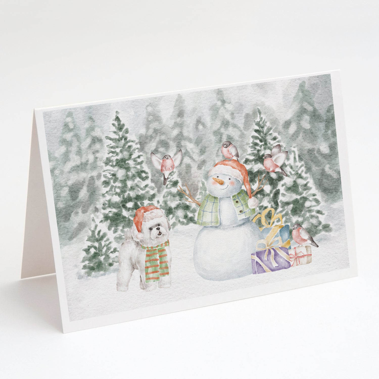 Bichon Frise Standing Christmas Greeting Cards Pack of 8 Blank Cards with Envelopes Whimsical A7 Size 5x7