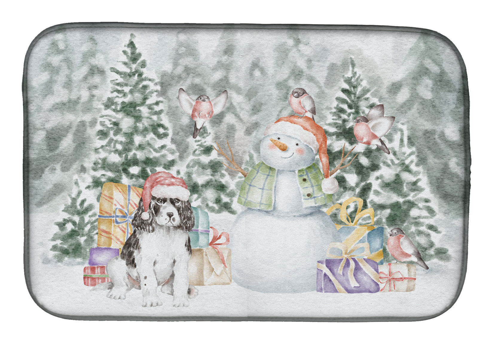 English Springer Spaniel Black and White Christmas Dish Drying Mat Absorbent Dish Drying Mat Pad for Kitchen Counter Dish Drainer Mat for Countertop, 14 x 21", Multicolor