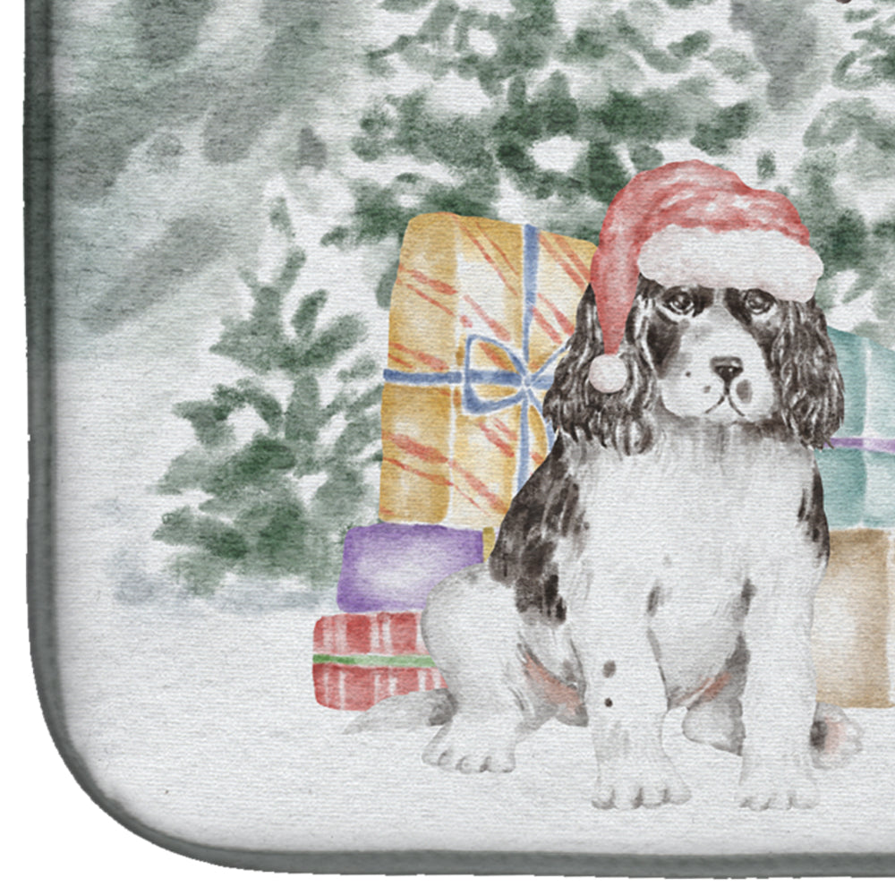 English Springer Spaniel Black and White Christmas Dish Drying Mat Absorbent Dish Drying Mat Pad for Kitchen Counter Dish Drainer Mat for Countertop, 14 x 21", Multicolor