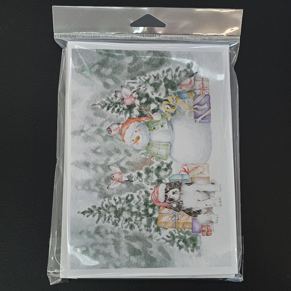 English Springer Spaniel Black and White Christmas Greeting Cards Pack of 8 Blank Cards with Envelopes Whimsical A7 Size 5x7