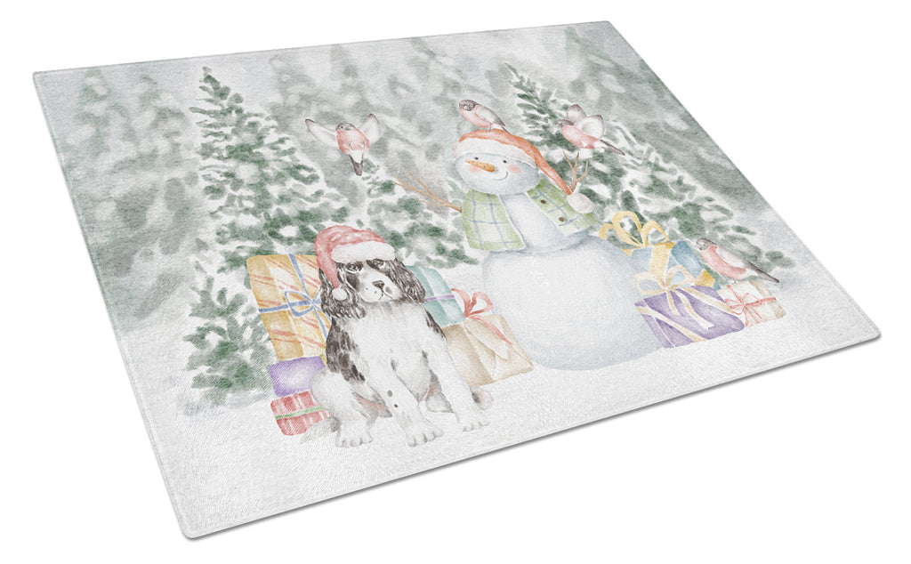 English Springer Spaniel Black and White Christmas Cutting Board Tempered Glass Kitchen Cutting Surface, Heat Resistant Chopping, Non-Slip Feet, Food Prep & Serving
