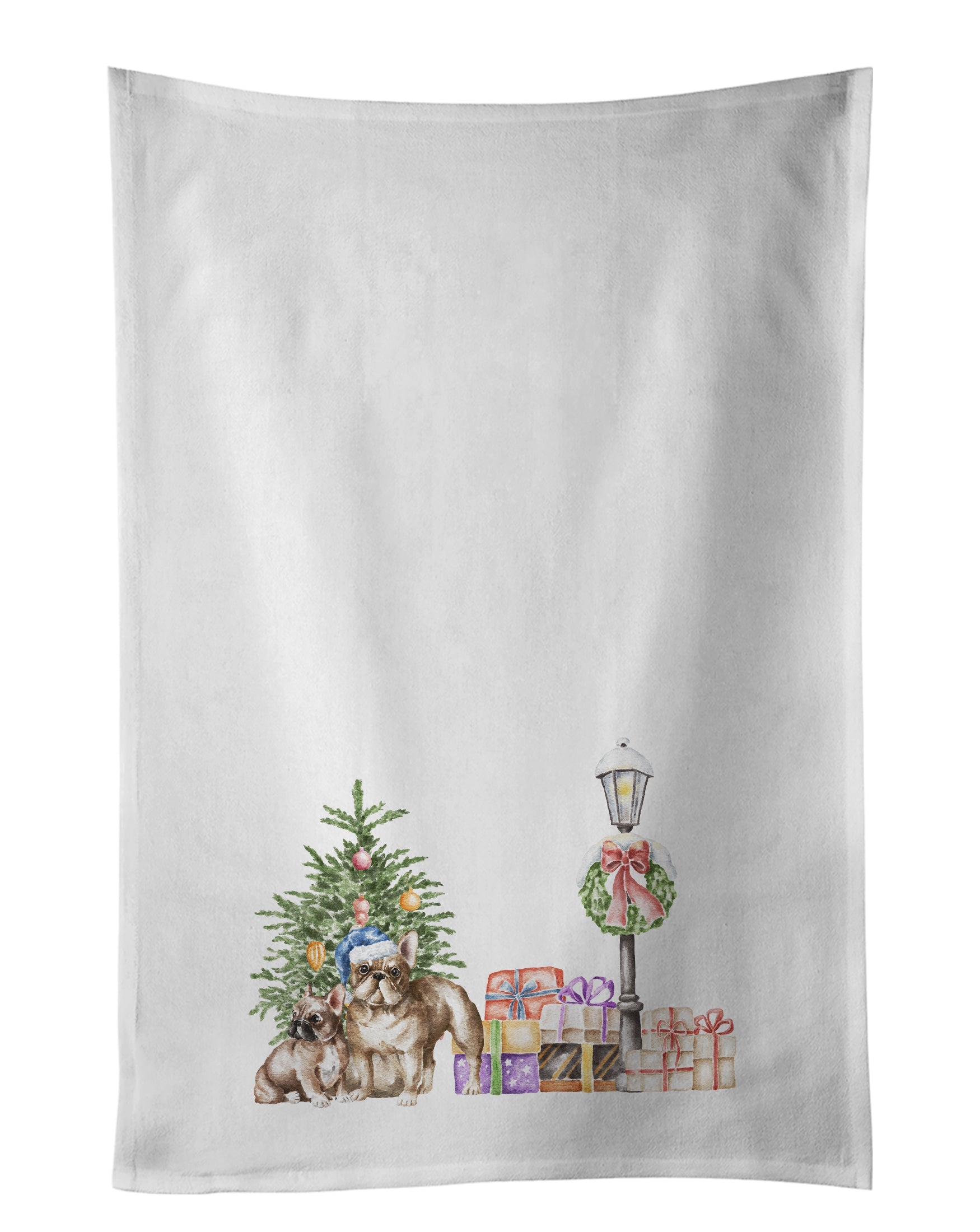 French Bulldog Duo with Christmas Wonderland Kitchen Towel Set of 2 White Dish Towels Decorative Bathroom Hand towel for Hand, Face, Hair, Yoga, Tea, Dishcloth, 19 X 28", White