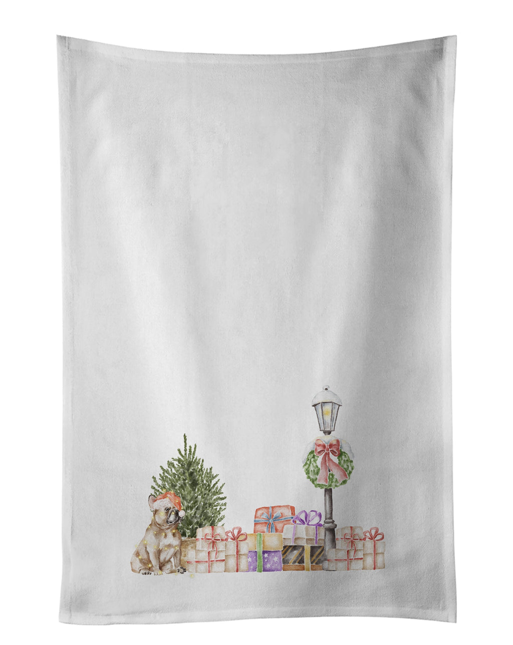 French Bulldog Fawn with Christmas Wonderland Kitchen Towel Set of 2 White Dish Towels Decorative Bathroom Hand towel for Hand, Face, Hair, Yoga, Tea, Dishcloth, 19 X 28", White