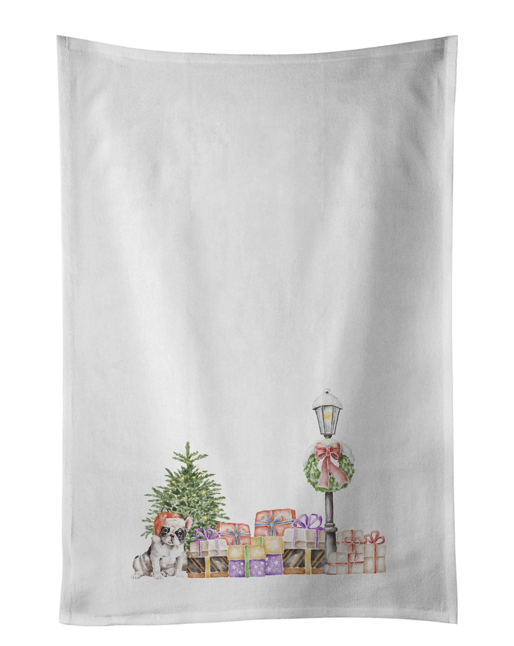 French Bulldog Black and White with Christmas Wonderland Kitchen Towel Set of 2 White Dish Towels Decorative Bathroom Hand towel for Hand, Face, Hair, Yoga, Tea, Dishcloth, 19 X 28", White
