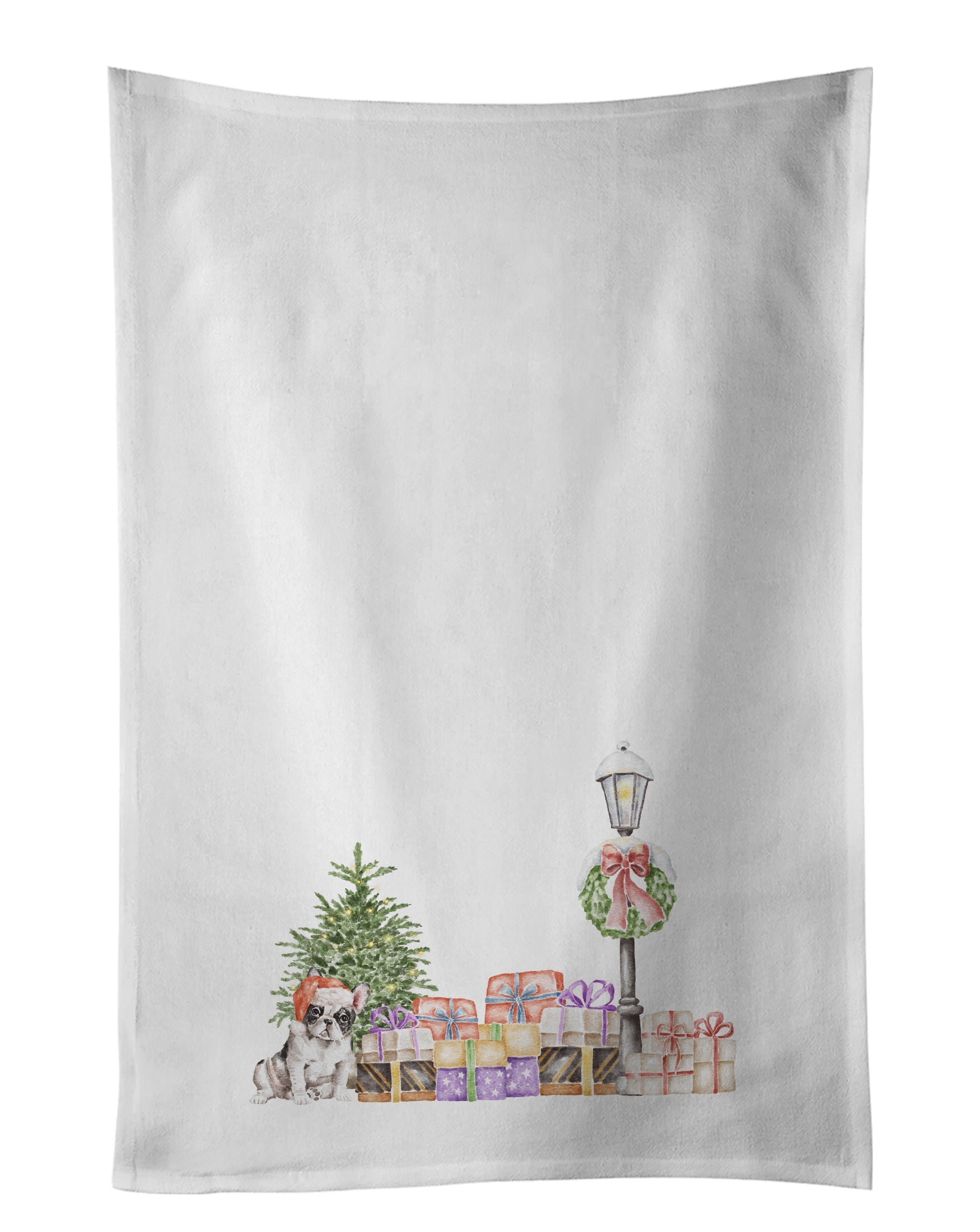 French Bulldog Black and White with Christmas Wonderland Kitchen Towel Set of 2 White Dish Towels Decorative Bathroom Hand towel for Hand, Face, Hair, Yoga, Tea, Dishcloth, 19 X 28", White