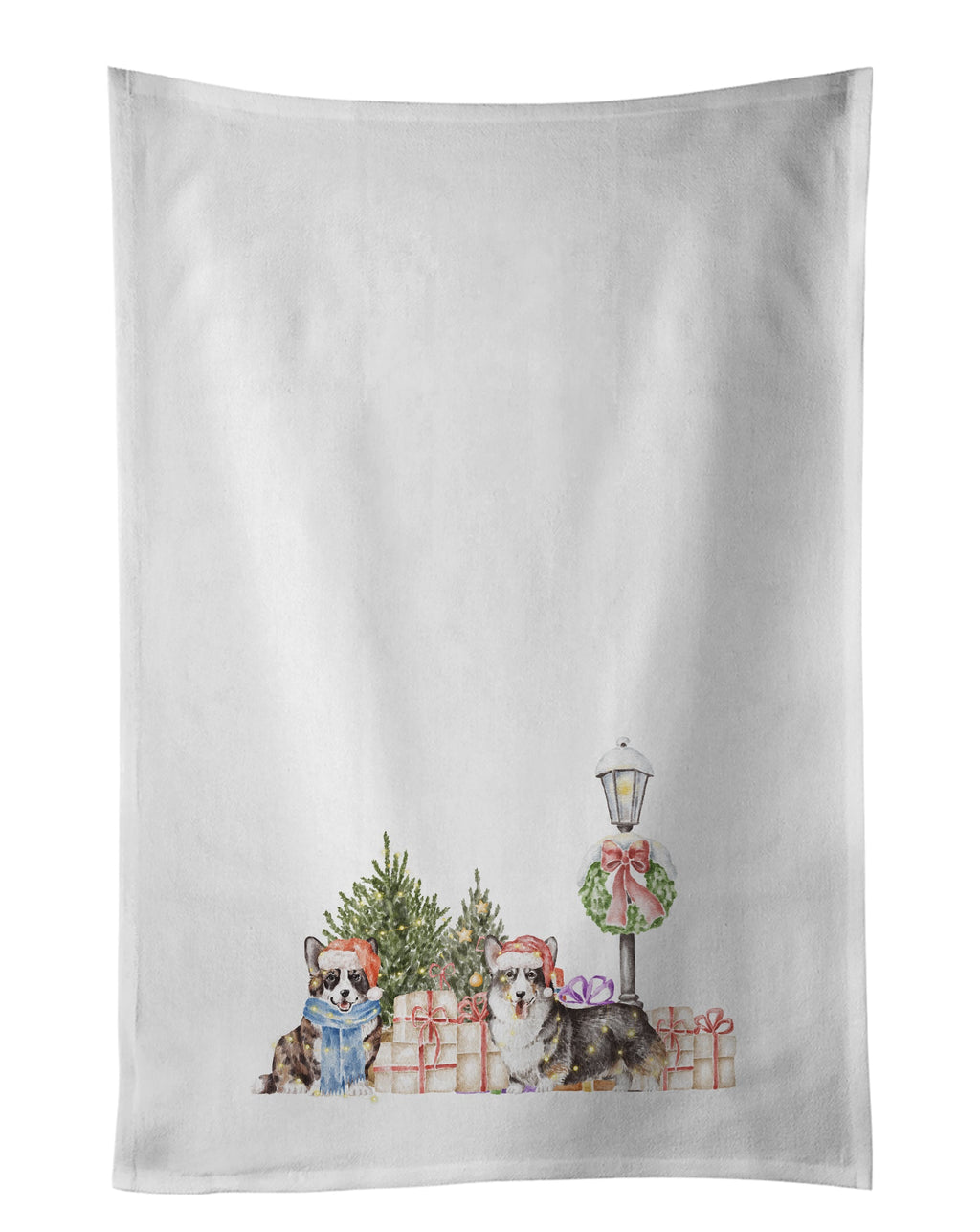 Corgi Duo with Christmas Wonderland Kitchen Towel Set of 2 White Dish Towels Decorative Bathroom Hand towel for Hand, Face, Hair, Yoga, Tea, Dishcloth, 19 X 28", White