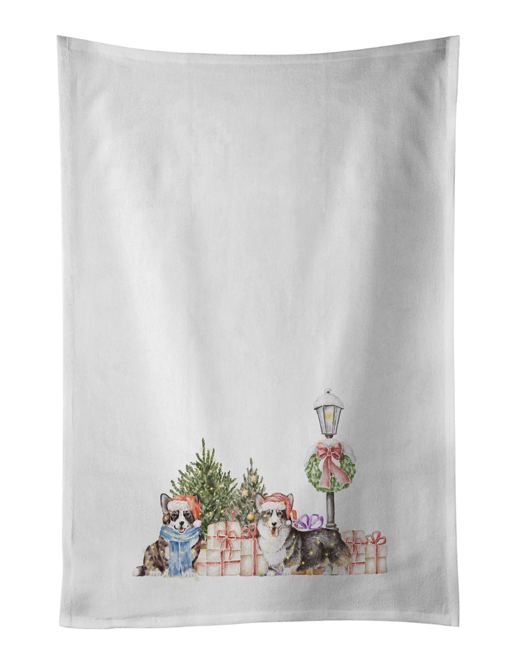 Corgi Duo with Christmas Wonderland Kitchen Towel Set of 2 White Dish Towels Decorative Bathroom Hand towel for Hand, Face, Hair, Yoga, Tea, Dishcloth, 19 X 28", White