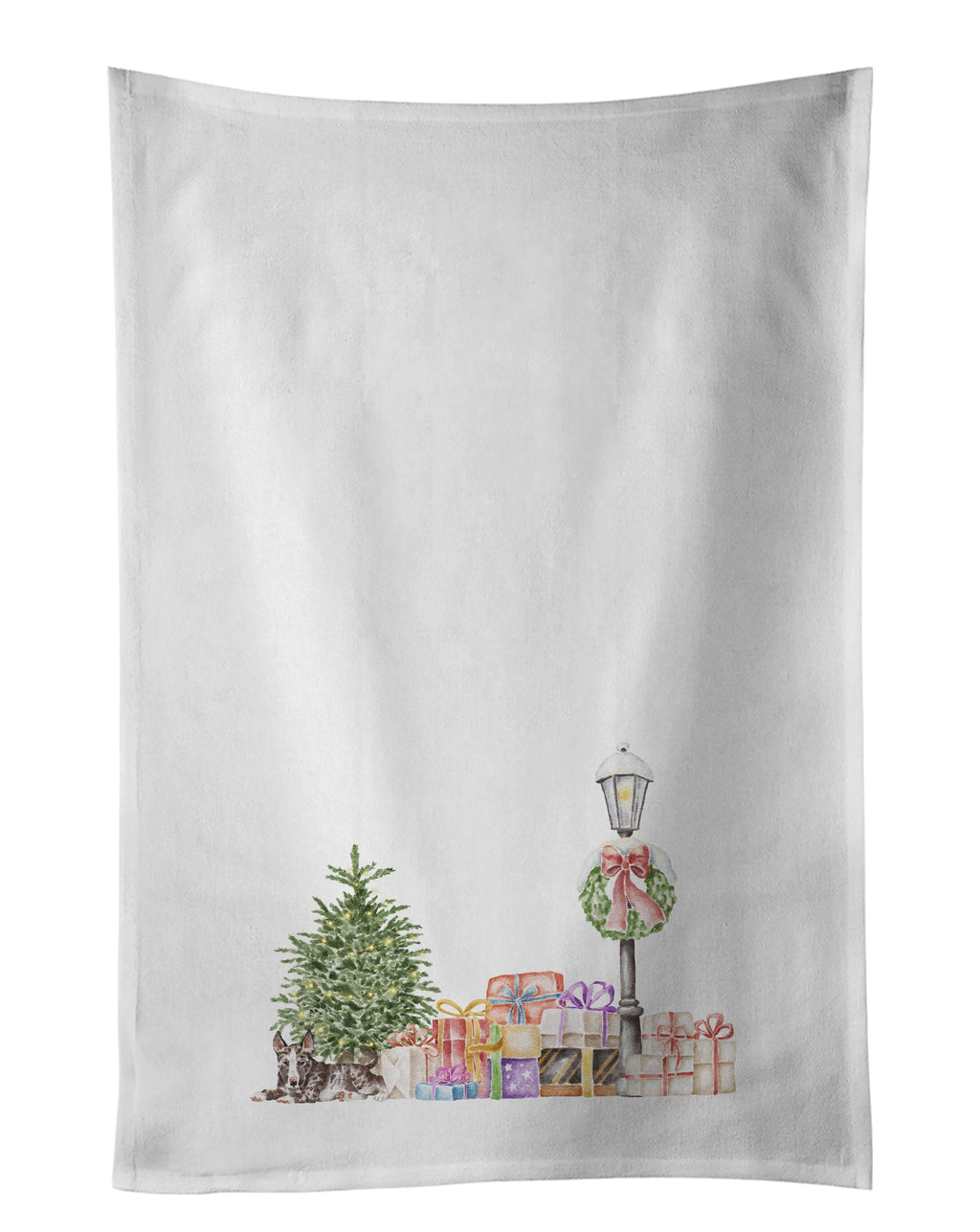 Bull Terrier Brindle with Christmas Wonderland Kitchen Towel Set of 2 White Dish Towels Decorative Bathroom Hand towel for Hand, Face, Hair, Yoga, Tea, Dishcloth, 19 X 28", White