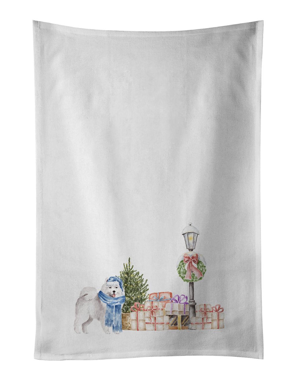 Samoyed with Christmas Wonderland Kitchen Towel Set of 2 White Dish Towels Decorative Bathroom Hand towel for Hand, Face, Hair, Yoga, Tea, Dishcloth, 19 X 28", White