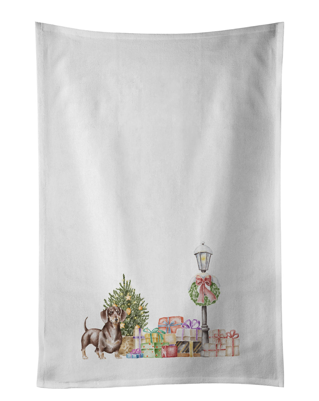 Dachshund Chocolate with Christmas Wonderland Kitchen Towel Set of 2 White Dish Towels Decorative Bathroom Hand towel for Hand, Face, Hair, Yoga, Tea, Dishcloth, 19 X 28", White