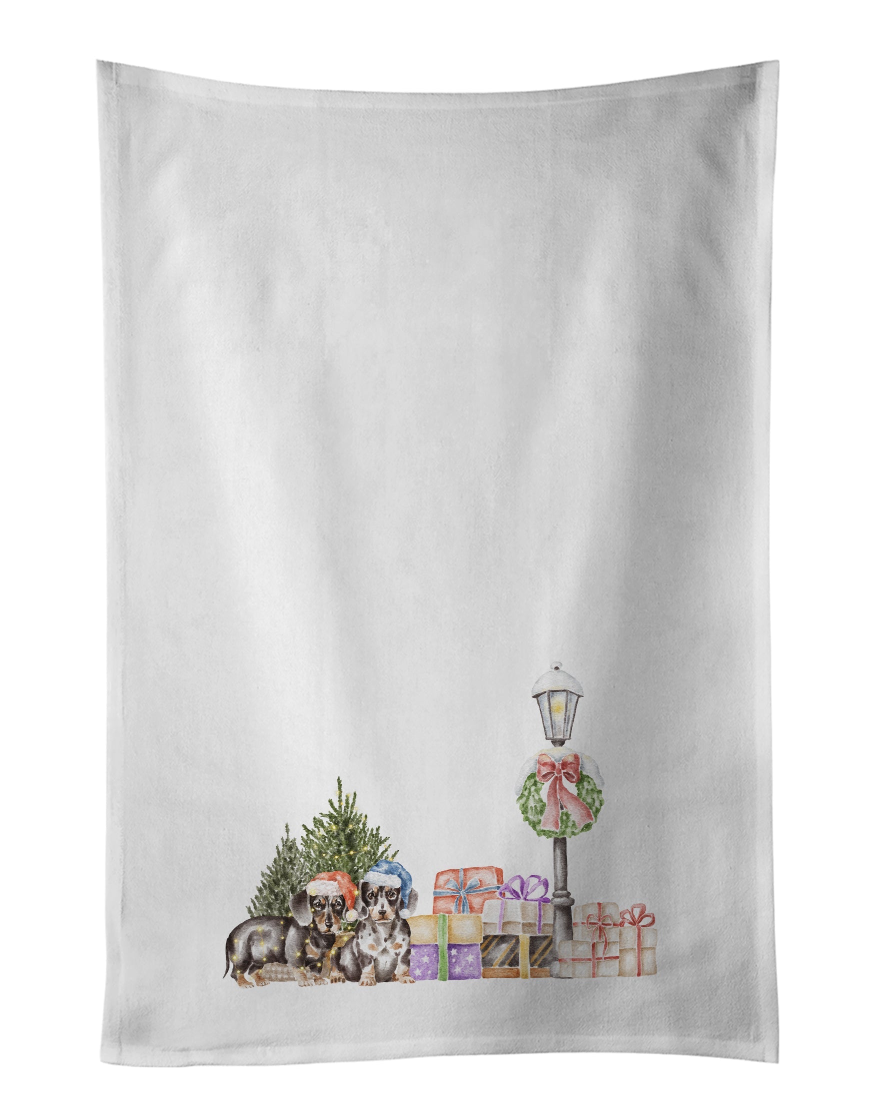 Dachshund Duo with Christmas Wonderland Kitchen Towel Set of 2 White Dish Towels Decorative Bathroom Hand towel for Hand, Face, Hair, Yoga, Tea, Dishcloth, 19 X 28", White