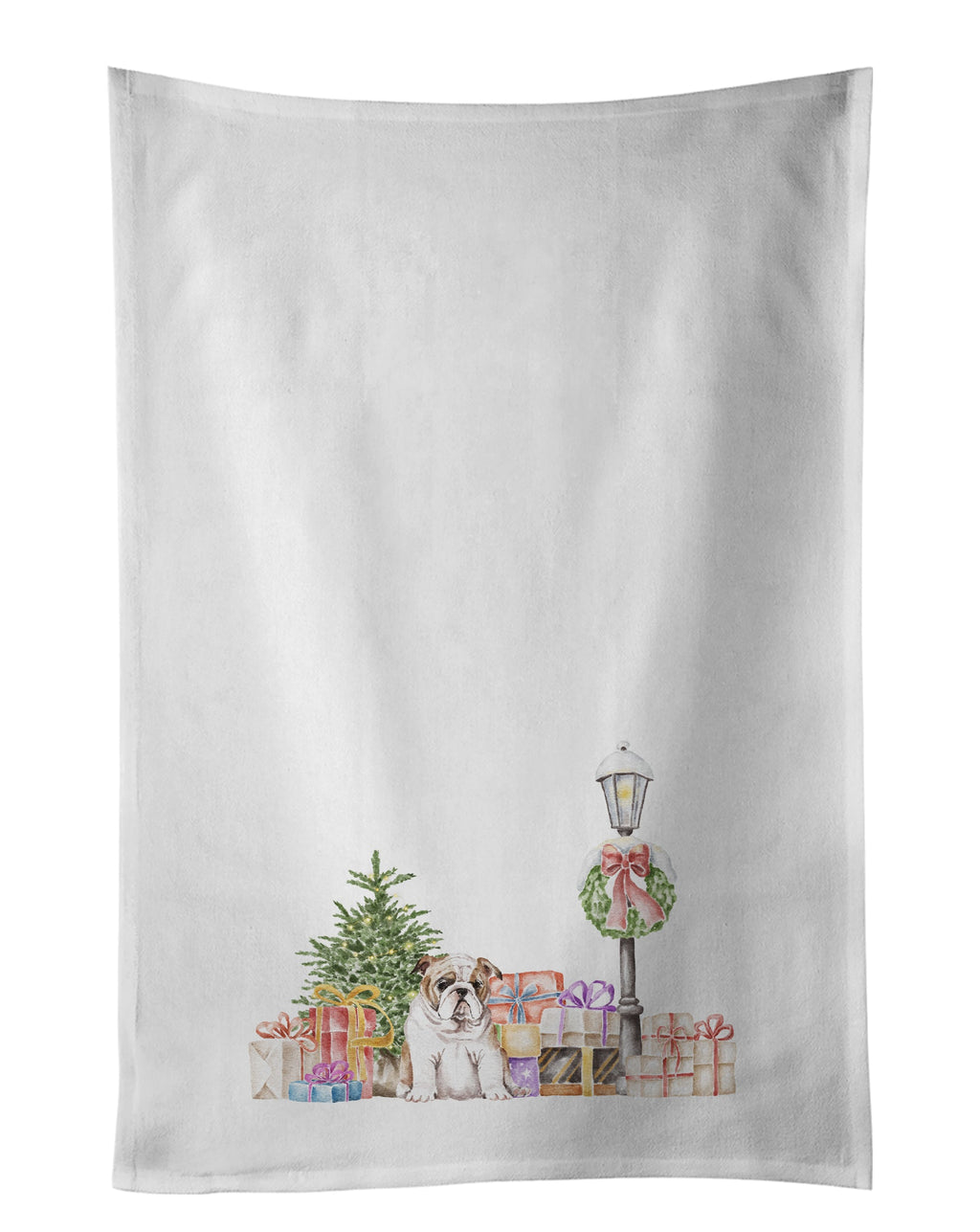 Bulldog Fawn with Christmas Wonderland Kitchen Towel Set of 2 White Dish Towels Decorative Bathroom Hand towel for Hand, Face, Hair, Yoga, Tea, Dishcloth, 19 X 28", White