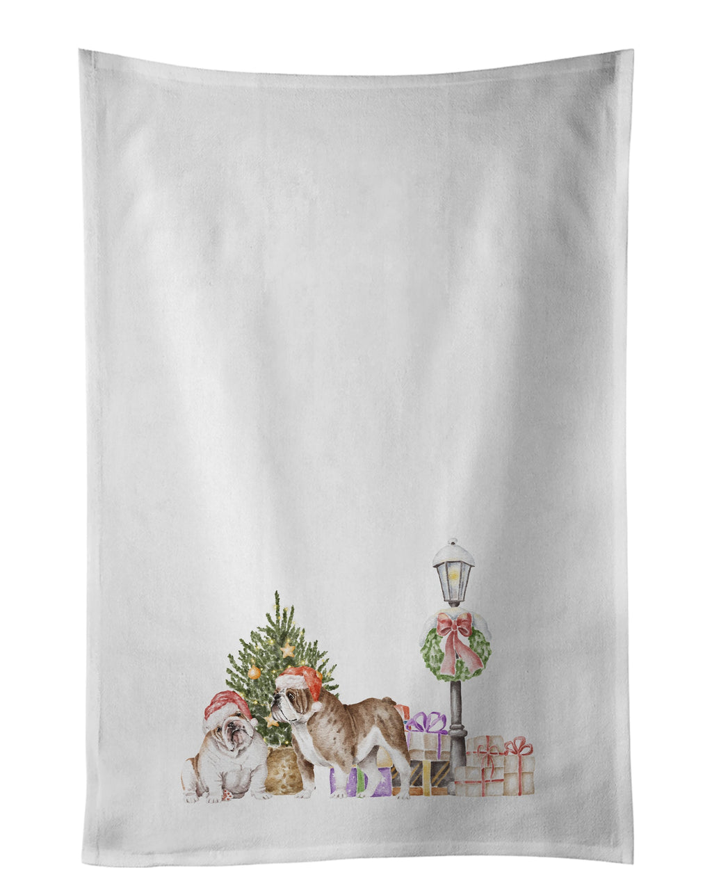 Bulldog Duo with Christmas Wonderland Kitchen Towel Set of 2 White Dish Towels Decorative Bathroom Hand towel for Hand, Face, Hair, Yoga, Tea, Dishcloth, 19 X 28", White