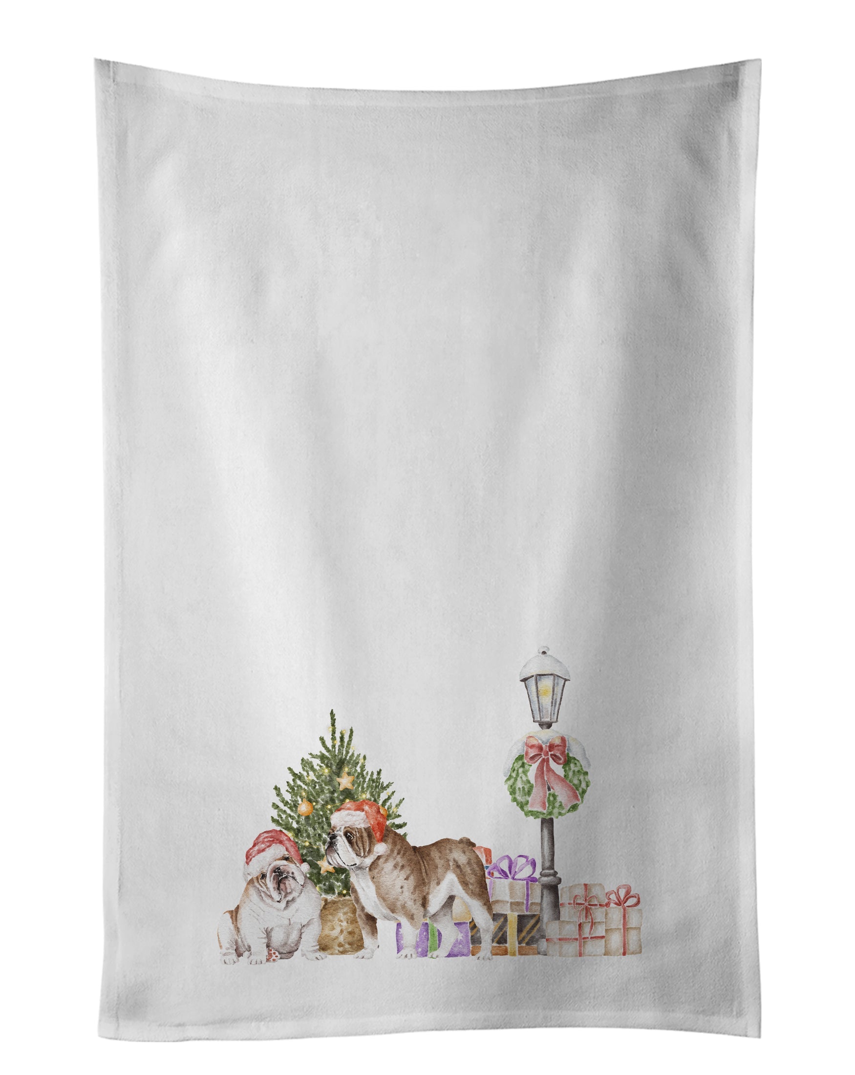 Bulldog Duo with Christmas Wonderland Kitchen Towel Set of 2 White Dish Towels Decorative Bathroom Hand towel for Hand, Face, Hair, Yoga, Tea, Dishcloth, 19 X 28", White
