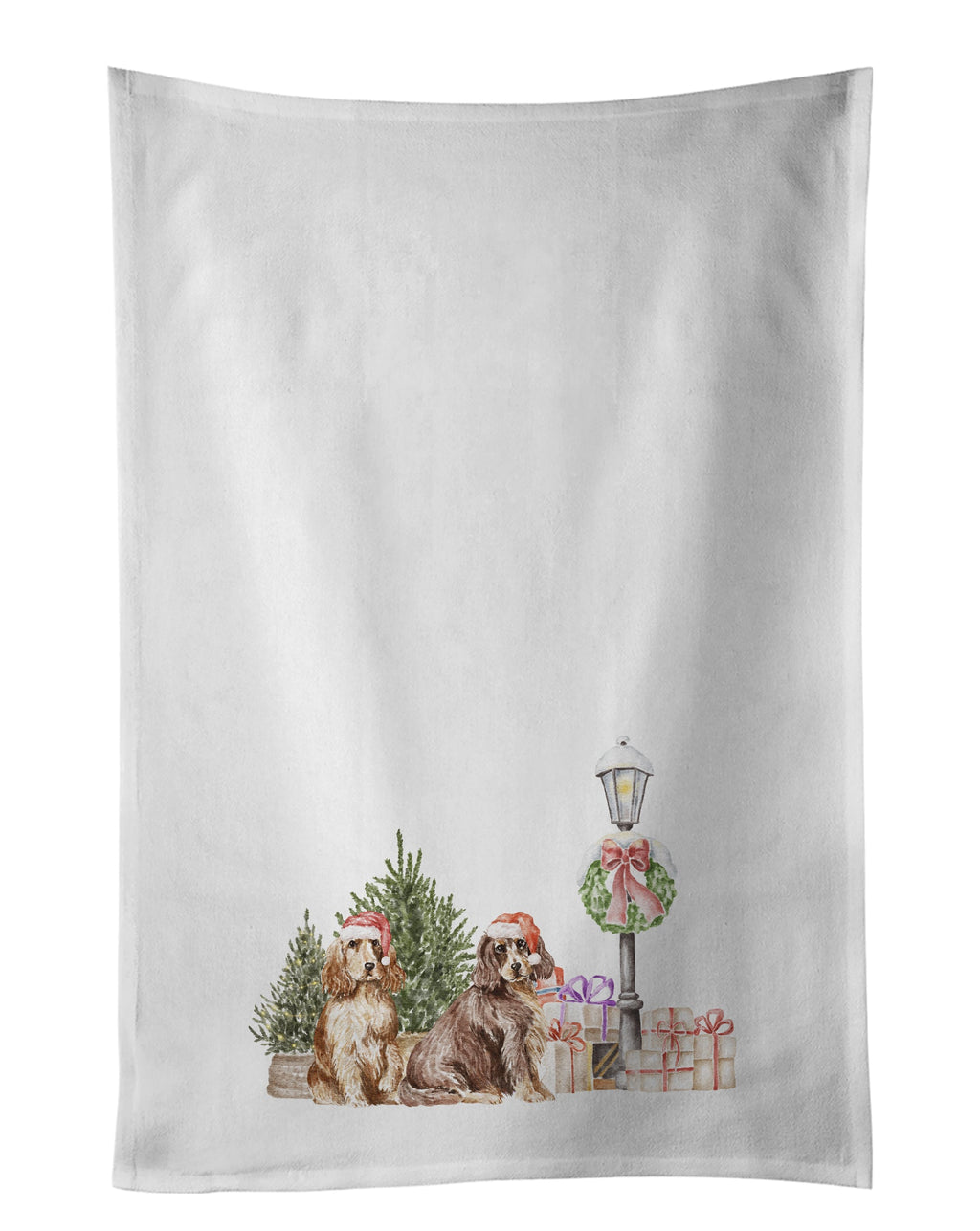 Cocker Spaniel Duo with Christmas Wonderland Kitchen Towel Set of 2 White Dish Towels Decorative Bathroom Hand towel for Hand, Face, Hair, Yoga, Tea, Dishcloth, 19 X 28", White