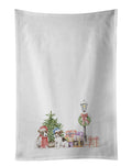 Jack Russell Terrier Puppy Duo with Christmas Wonderland Kitchen Towel Set of 2 White Dish Towels Decorative Bathroom Hand towel for Hand, Face, Hair, Yoga, Tea, Dishcloth, 19 X 28", White