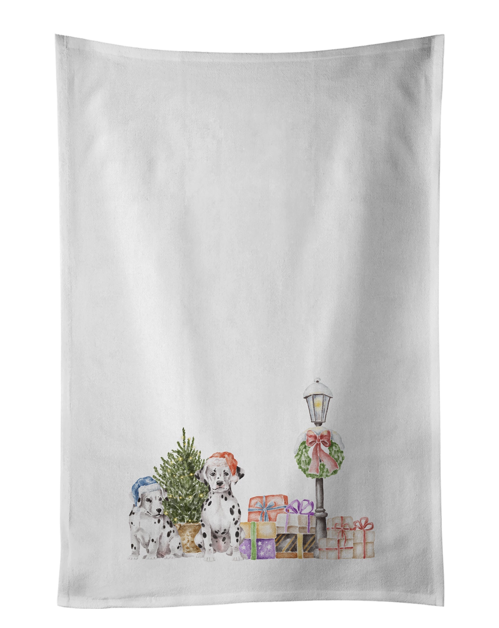 Dalmatian Duo with Christmas Wonderland Kitchen Towel Set of 2 White Dish Towels Decorative Bathroom Hand towel for Hand, Face, Hair, Yoga, Tea, Dishcloth, 19 X 28", White