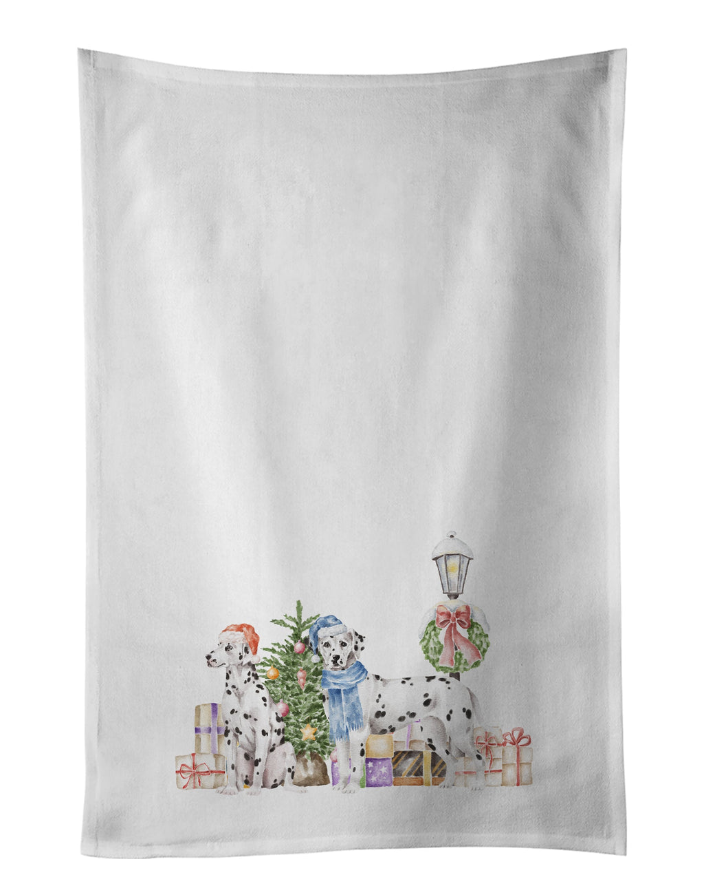 Dalmatian Adult Duo with Christmas Wonderland Kitchen Towel Set of 2 White Dish Towels Decorative Bathroom Hand towel for Hand, Face, Hair, Yoga, Tea, Dishcloth, 19 X 28", White