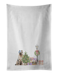 German Shepherd Sitting with Christmas Wonderland Kitchen Towel Set of 2 White Dish Towels Decorative Bathroom Hand towel for Hand, Face, Hair, Yoga, Tea, Dishcloth, 19 X 28", White