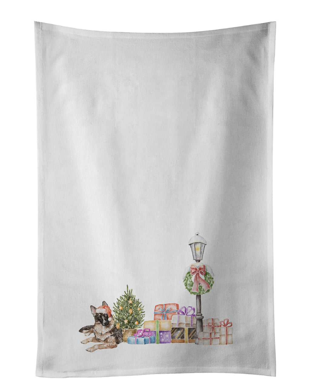 German Shepherd Relaxing with Christmas Wonderland Kitchen Towel Set of 2 White Dish Towels Decorative Bathroom Hand towel for Hand, Face, Hair, Yoga, Tea, Dishcloth, 19 X 28", White