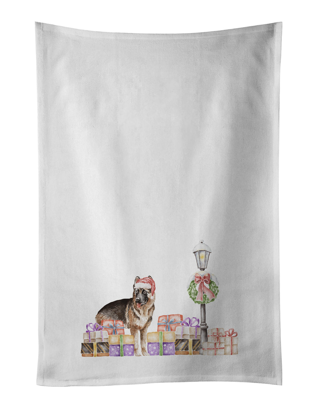 German Shepherd Standing with Christmas Wonderland Kitchen Towel Set of 2 White Dish Towels Decorative Bathroom Hand towel for Hand, Face, Hair, Yoga, Tea, Dishcloth, 19 X 28", White