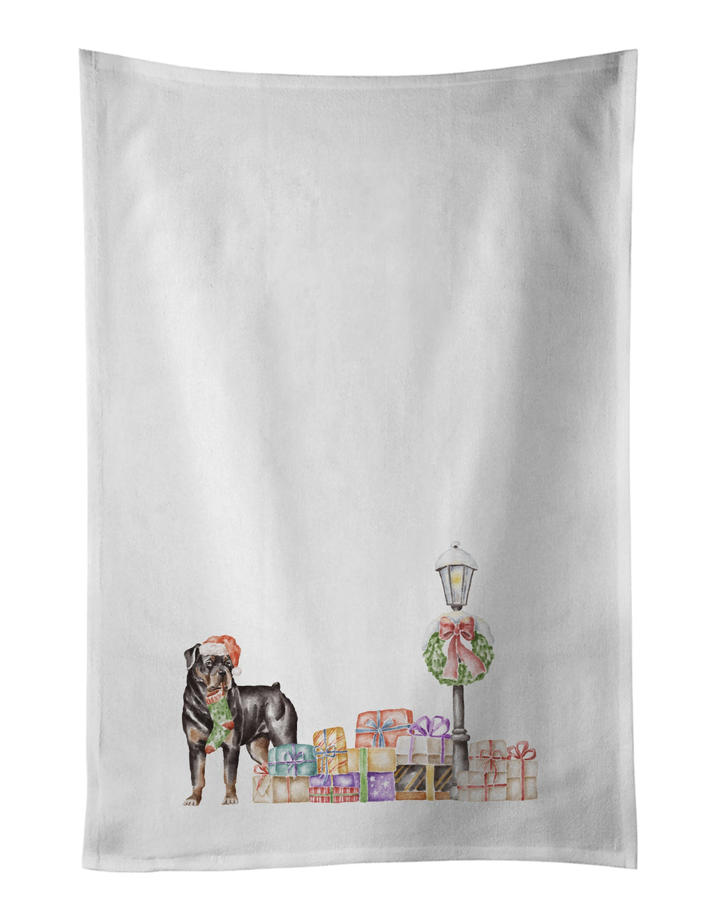 Rottweiler with Christmas Wonderland Kitchen Towel Set of 2 White Dish Towels Decorative Bathroom Hand towel for Hand, Face, Hair, Yoga, Tea, Dishcloth, 19 X 28", White