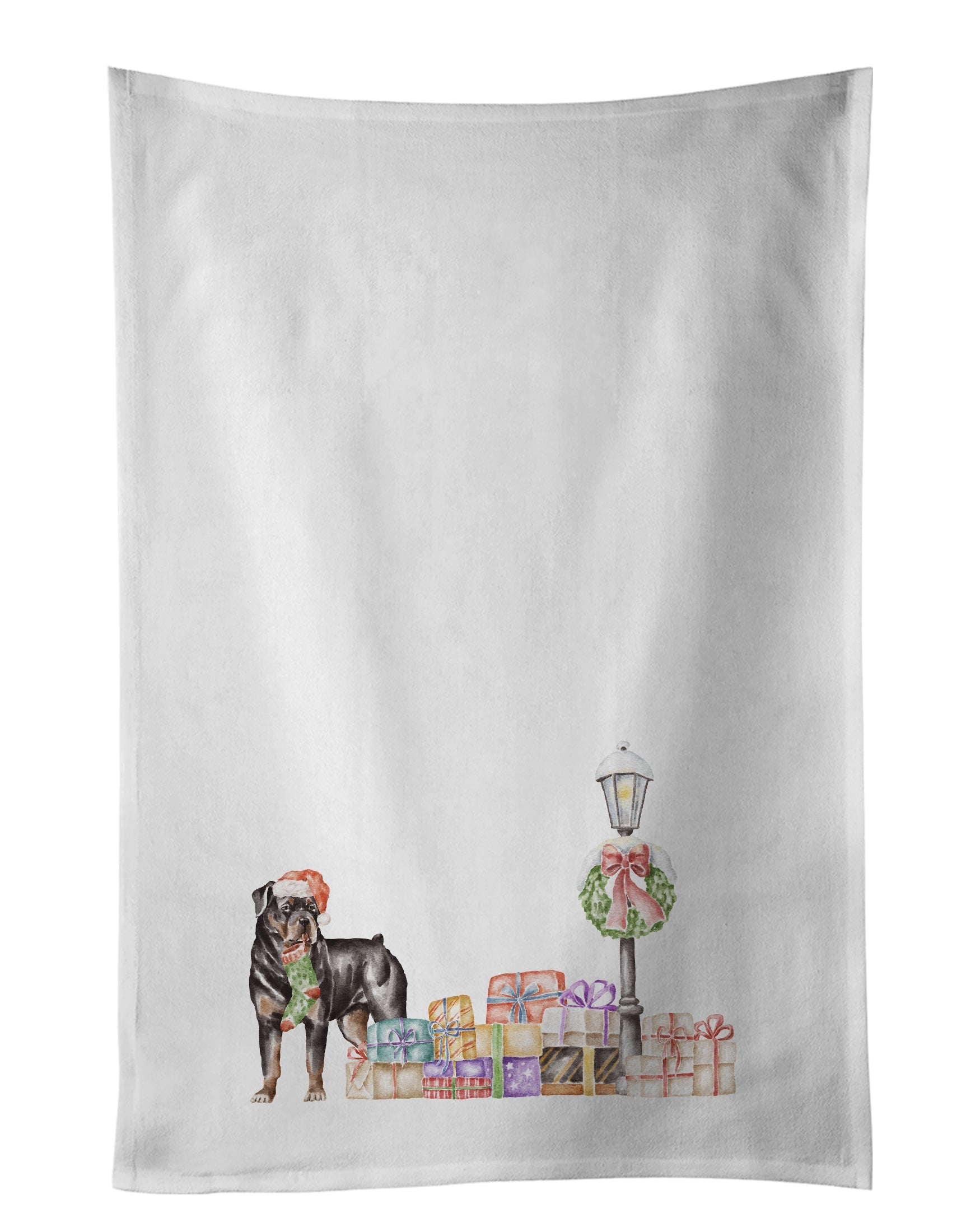 Rottweiler with Christmas Wonderland Kitchen Towel Set of 2 White Dish Towels Decorative Bathroom Hand towel for Hand, Face, Hair, Yoga, Tea, Dishcloth, 19 X 28", White